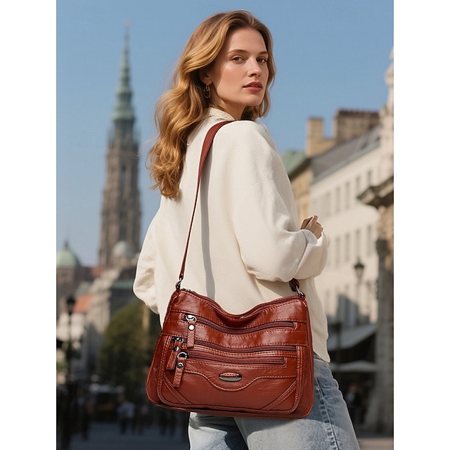  Dames Crossbody zak Schoudertassen PU-nahka Kantoor Casual / Dagelijks Moederdag Rits Grote capaciteit Lichtgewicht Effen Kleur Donker Grijs Wijn Amandel