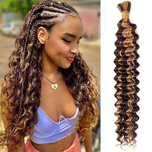  p4/27# extensão de cabelo humano em massa, 1 pacote de cabelo humano com ondas profundas, 12-28 polegadas