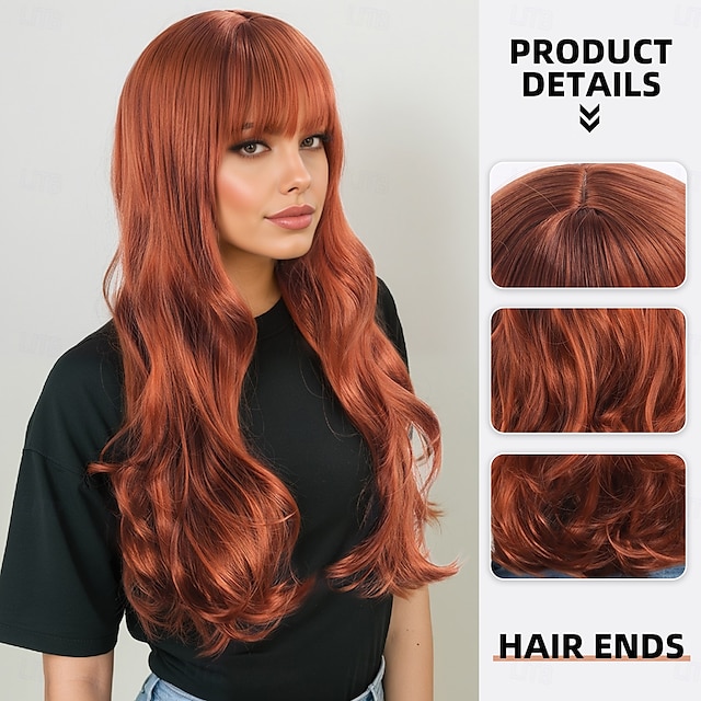  Perruque Synthétique Ondulé Ondulation profonde Coupe dégradée Frange Droite Fabriqué à la Machine Perruque 26 pouces A1 Cheveux synthétiques Femmes Classique Confortable Cheveux Mèches / Balayage