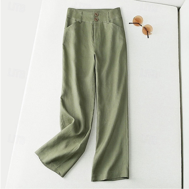  Per donna Pantaloncini in cotone e lino Pantaloni ispirati al lino Pantaloni in cotone e lino Streetwear Casual Lunghezza intera Naturale Semplice Tasca Fibbia Comodo Confortevole Streetwear Uscire