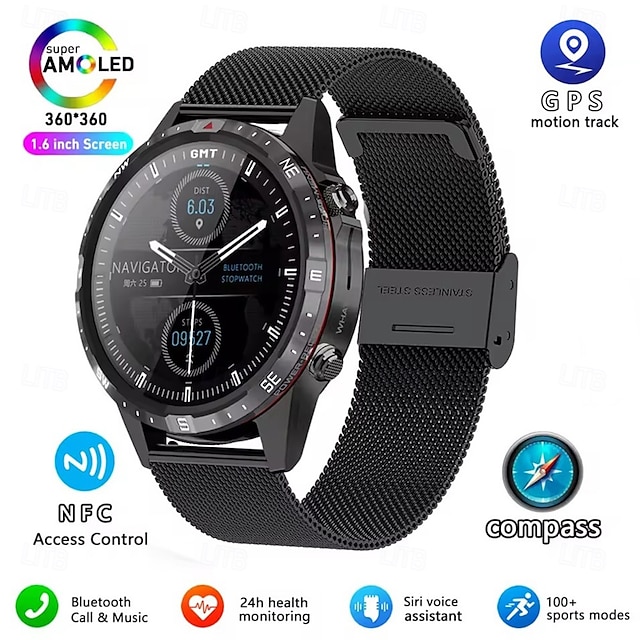  GT45 Montre intelligente 1.6 pouce Smartwatch Montre Connectée Bluetooth Rappel d'appel Contrôle de l'Activité Rappel sédentaire Compatible avec Smartphone Femmes Hommes Rappel de Message Podomètre