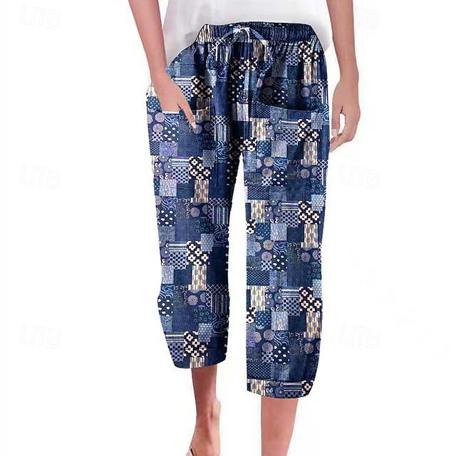  Dam Shorts i bomullslinne Linneinspirerade byxor Byxor av linne i bomull Mode Streetwear Vadlängd Naturlig Blomma Ficka Tryck Elastisk dragsko-design Bekväm Utomhus Semester Utekväll Magenta Svart