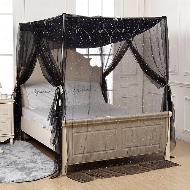 4 Corner Post Mosquito Net with Star-Mooon Pattern for Adult Teen Girls Boys Bed ; Bed Canopy for Twin/Full/Queen/King Size Bed4