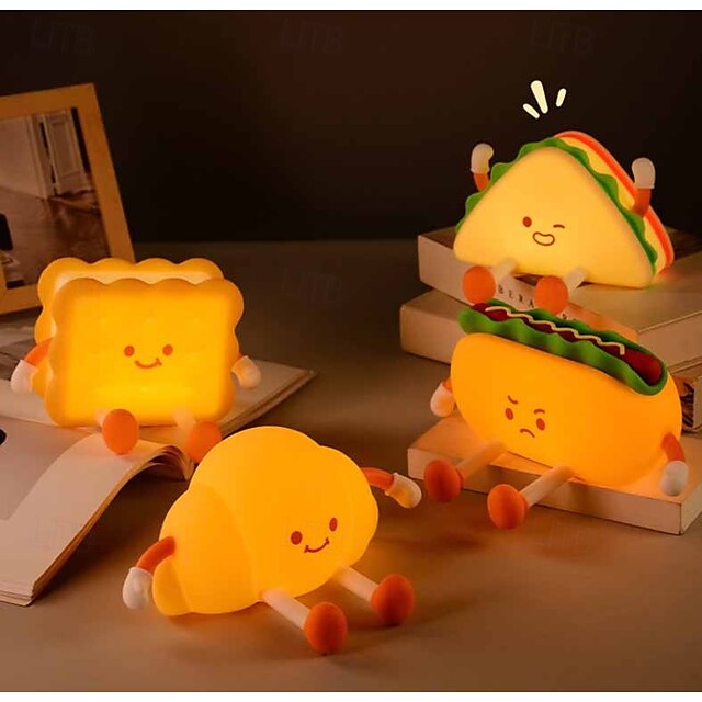  1 veilleuse LED en silicone pour chambre d'enfant, motif hamburger, intensité variable, série thé de l'après-midi