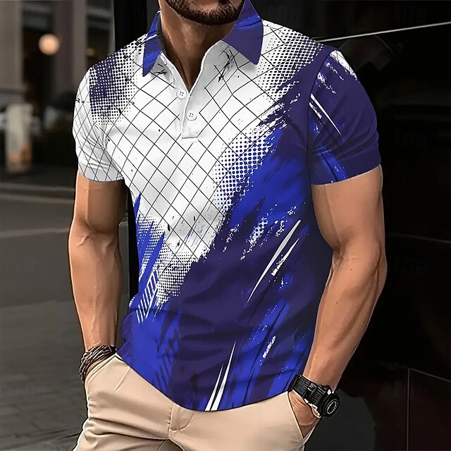  Homme Abstrait Ligne Polo Manche Courte Polos Chemises à Col Vêtement décontracté de travaile Extérieur Athleisure Tenue quotidienne Impression 3D Été Rouge Bleu Gris
