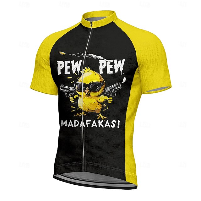 Voor heren Wielrenshirt Korte mouw Fietsen T-shirt Kleding Bovenlichaam met 3 achterzakken UV-bestendig Ademend Sneldrogend Rits Aan De Voorzijde Geel Sport Kleding