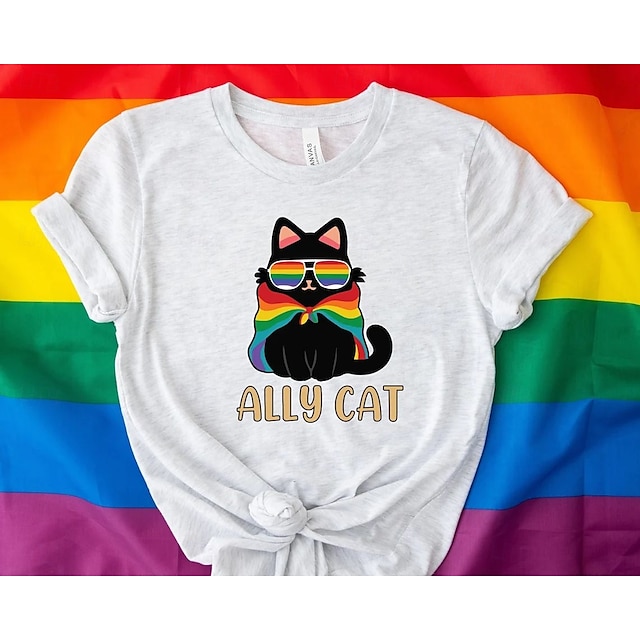  T-shirt arc-en-ciel LGBTQ Allié Chat, chemises de fierté, graphique de fierté pour couple, hommes, femmes, adultes, mascarade, estampage à chaud, défilé de la fierté, mois de la fierté