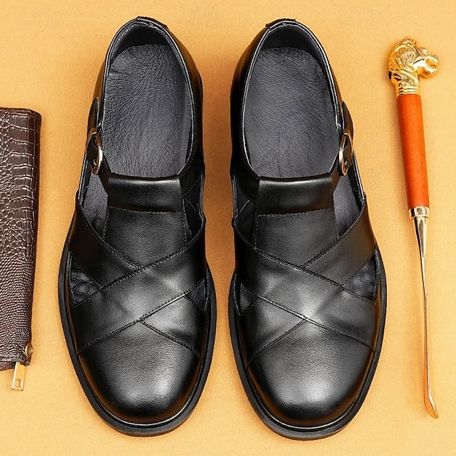  Men's Leather Sandals with Closed Toe – Breathable Non-Slip Summer Shoes for Formal Gatherings, Church  and Outdoor Wear
