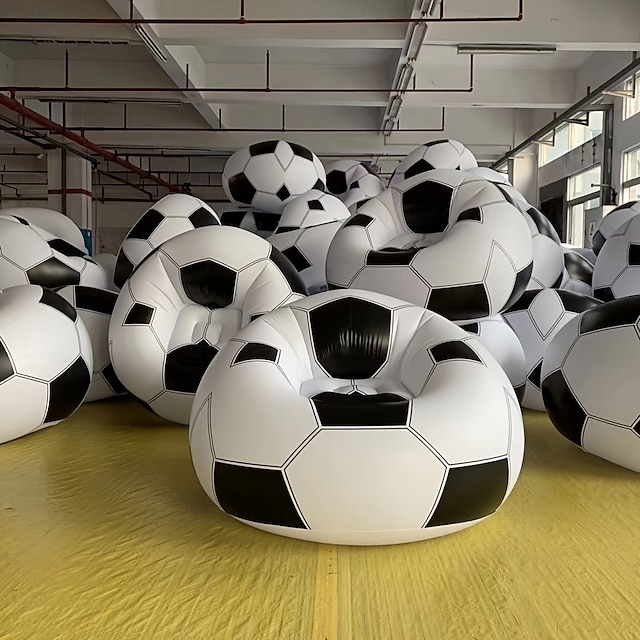  Fauteuil gonflable en forme de ballon de football, style classique, en PVC, polyvalent, pour l'intérieur &utilisation en extérieur, design unique sur le thème du sport pour la maison &décoration de