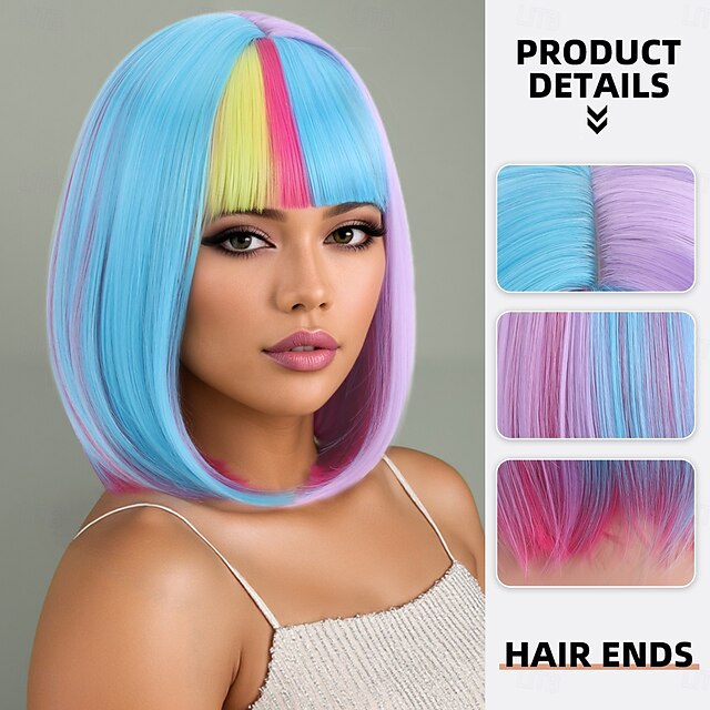  人工毛ウィッグ ストレート ナチュラルストレート レイヤード・ヘアカット ニートバング 機械製 かつら 12 インチ A1 合成 女性用 ソフト クラシック カラーグラデーション 多色