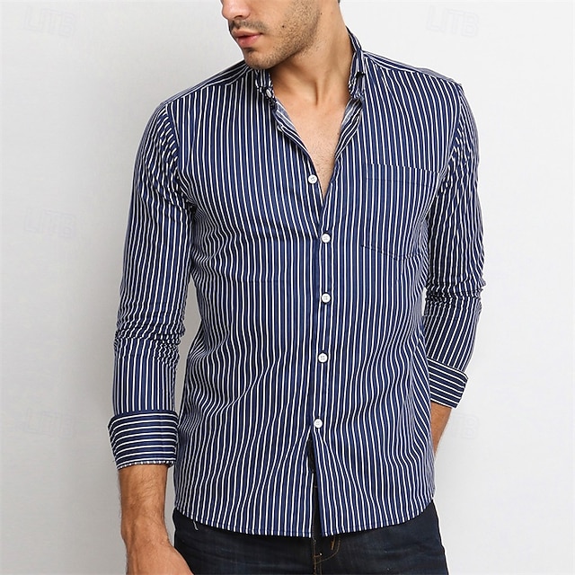  Per uomo Camicia Camicia Estiva Camicia casual Camicia da Spiaggia Camicia con Bottoni Arancione Blu scuro Manica Lunga A righe Bavero Vacanza Camicia hawaiana Tasca Abbigliamento Poliestere Moda
