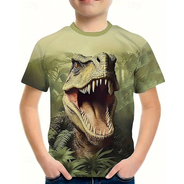  Jongens 3D Dinosaurus T-shirt Korte mouw Zomer Lente Modieus Basic Kinderen 4-12 jaar Strakke ronde hals Buiten Casual Dagelijks Normale pasvorm