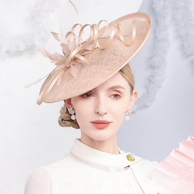  pannebånd lin solhatt tallerken hatt topp hatt bryllup teselskap elegant bryllup med fjærbånd hodeplagg hodeplagg