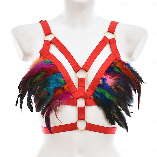  Drag Queen Stolz Regenbogen Feder-Bralette Harness-BH Erwachsene Damen Sexy Kostüm Pride Parade Pride-Monat Halloween Karneval Einfaches Karnevalskostüm
