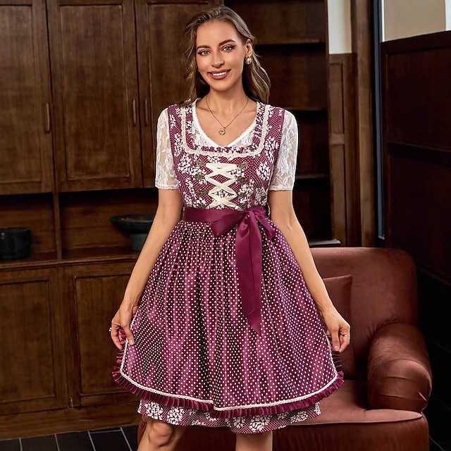  Női Oktoberfest Sör Dirndl Trachtenkleider Bajor Wiesn Hagyományos Stílusú Ruhával Köténnyel Oktoberfestre