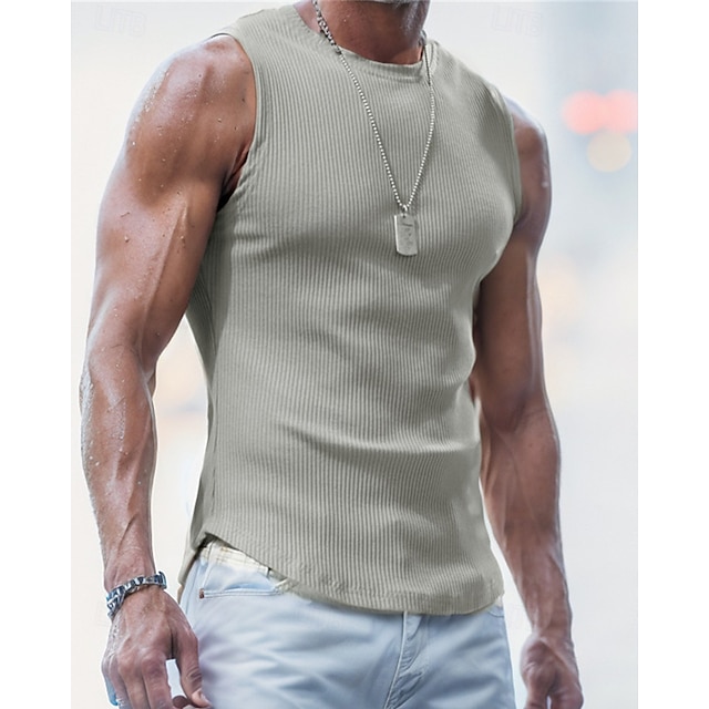  Men's Tank Top Vest Top Undershirt Sleeveless Shirt Sleeveless Crew Neck Summer Plain Fashion Designer Basic Classic Vacation Street Going out Black Light Grey Dark Gray Top Tee for Men