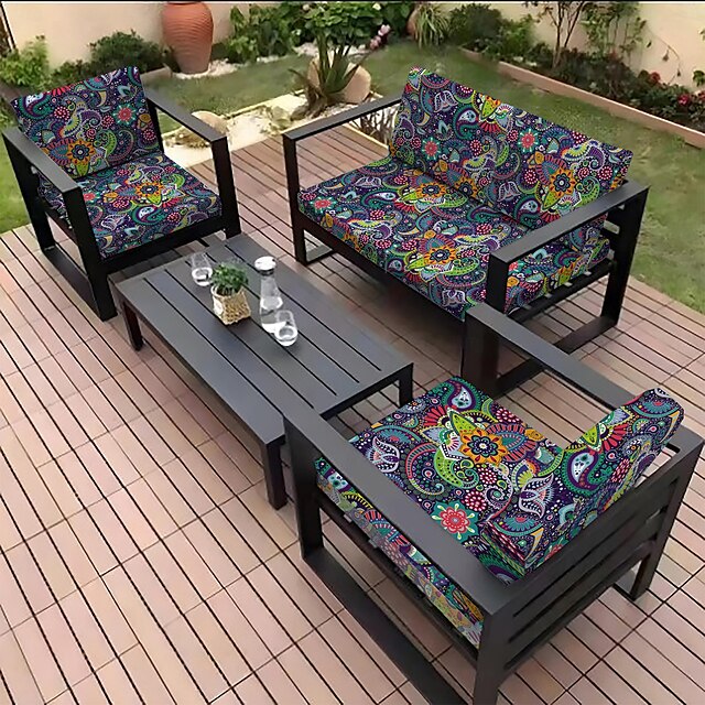  Housse de coussin de siège de canapé d'extérieur, housse de mobilier de patio, housses en microfibre teintes en fil floral