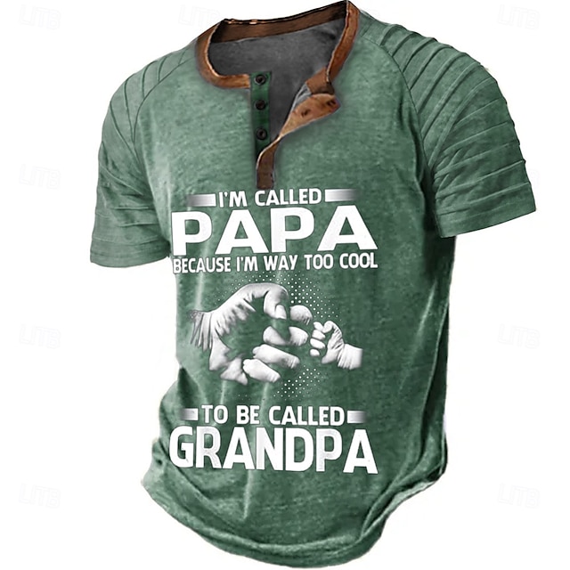  Męskie PAPA Koszula Henley Raglanowa koszulka Krótki rękaw Moda Designerskie Codzienny Na zewnątrz Urlop Codzienny Lato Niebieski Szary Zielony Kołnierz Henley Henley Koszulka Henley