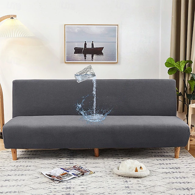 Water Resistant Sofa Bed Slipcover 1-Piece Stretch Burgundy Sofa Slipcover Armless Sofa Cover Furniture Protector Soft with Elastic Bottom for Kids, Spandex Jacquard Small Checks 21