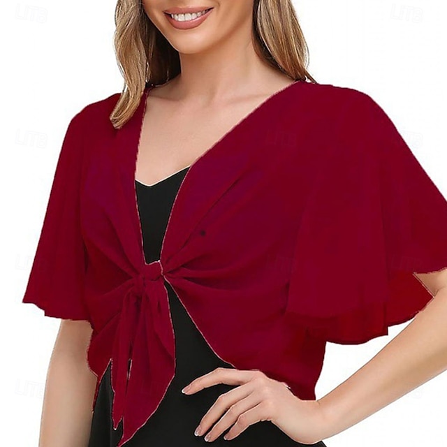  Damen Wickel Elegant Sonnenschutz Kurzarm Chiffon Hochzeitswickel mit einfarbigem Design für Sommerhochzeiten