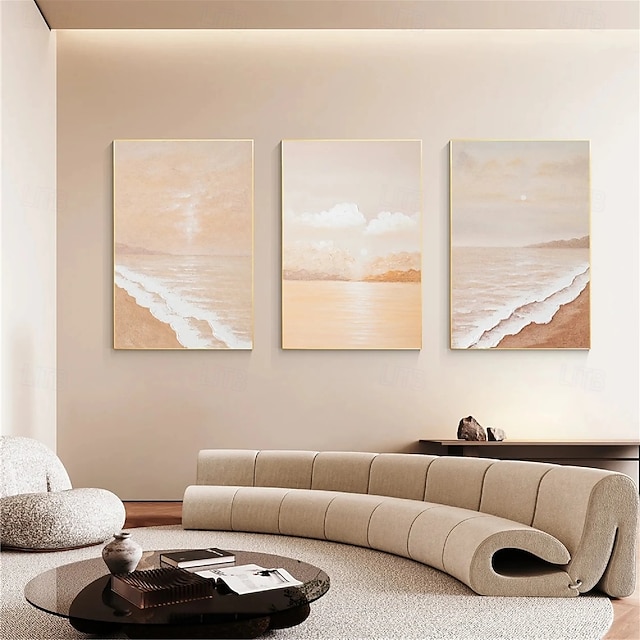  Wellenölgemälde handgemaltes abstraktes Ölgemälde Wandkunst 3er Set beige abstrakte Malerei auf Leinwand beige Textur Gemälde Wandkunst neutrale abstrakte Malerei Wandkunst Wanddekoration