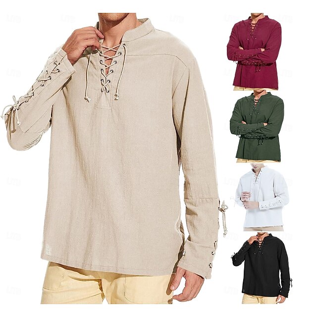 Pirate Knight Ritter Viking Celtic Knight Medieval Renaissance 17th Century Blouse / Shirt Cosplay Costume Men's Drawstring Costume Vintage Cosplay Casual Daily Renaissance Fair LARP Long Sleeve Shirt4