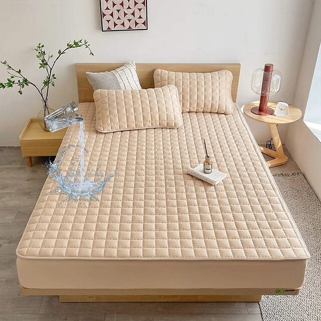  Housse de lit protectrice imperméable Queen Full King protège-matelas ajusté drap imperméable protecteur housse de matelas en taffetas shaggy ultra douce et confortable anti-acariens