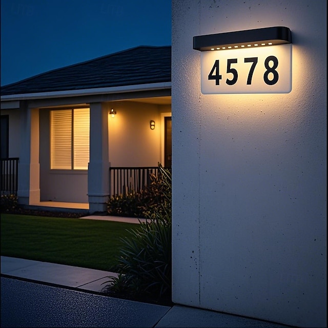  1 Pc Outdoor Solar Door Adress Lights IP44 Waterproof Warm Light White Light Street Sign Lamp Courtyard Street Corridor Lighting Wall Lights House Number Lights