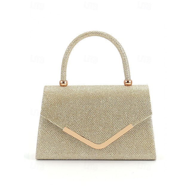  Women's Glitter Evening Clutch Bag with Chain Strap – Elegant Structured Top Handle Purse for Weddings, Cocktail Parties and Formal Events