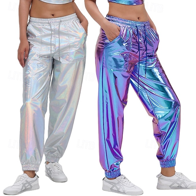  Retro 80. léta Po kotníky Kalhoty Běžci Disko Lesklý latexový patent Kov Pevná barva Pánské předvečer Všech svatých Karneval Pride Parade Měsíc hrdosti Dospělí Kalhoty Celý rok