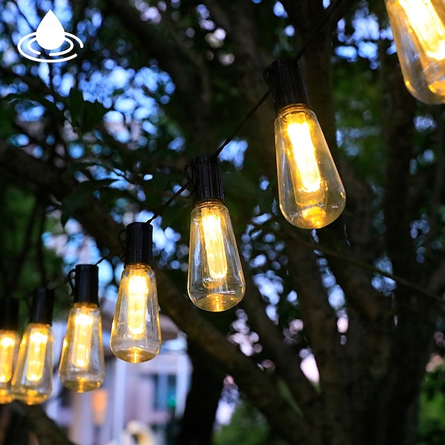  Solar Bulb String Lights Outdoor Solar Waterproof Retro Bulb Fairy String Lights 3M-10LEDs 5M-20LEDs 7M-30LEDs for Cafe Wedding Party Patio Holiday Decoration IP65 Garden Light