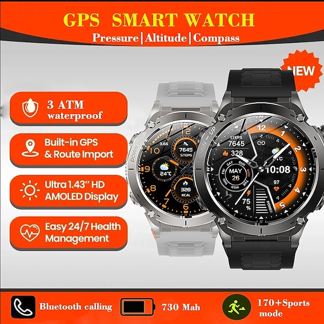  SmartWatch GPS compás altitud exterior AMOLED 466*466 pantalla HD frecuencia cardíaca llamada por Bluetooth IP68 pulsera inteligente para hombres