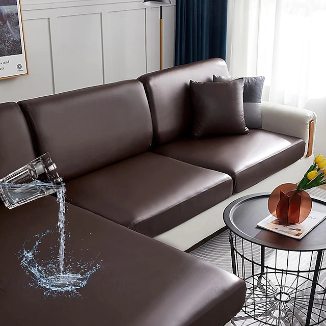 PU Leather Stretch Couch Cushion Cover Burgundy 100% WaterProof Cushion Slipcover for Chair Cushion Furniture Protector Seat Cushion Sofa Cover with Elastic Bottom Washable 25