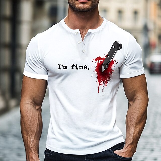 Men's Halloween Blood Splatter Blood stains T Shirt Henley Shirt Short Sleeve Designer Retro Vintage Graphic Street Casual Daily Summer Spring White Henley Henley T-Shirt2