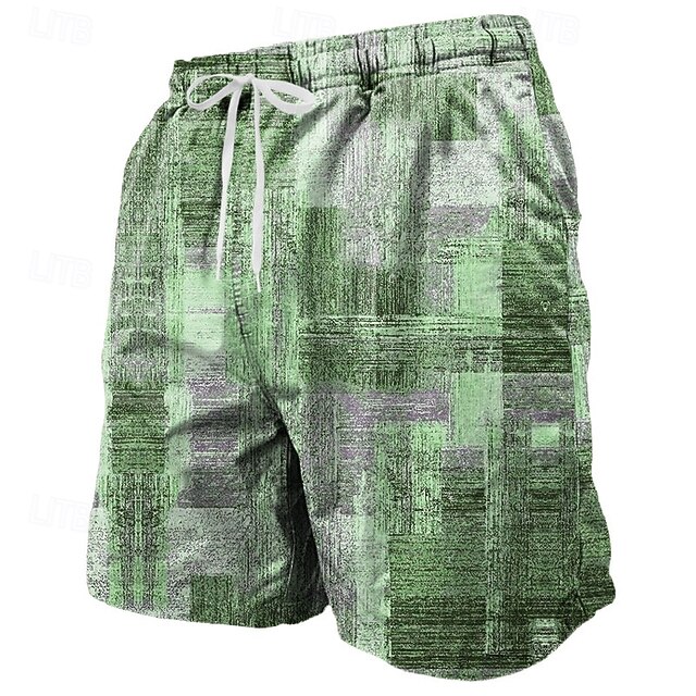  Herr Geometrisk Färgblock Rutnät / Pläd Badshorts Boardshorts Medium Midja Streetwear Hawaiisk Strandsemester Sidfickor Mesh foder Elastisk dragsko i midjan Designer Kläder