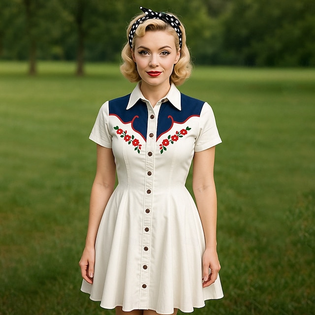  Retro 50. léta Mini Šaty na šaty Košilové šaty Kovbojka Tlačítko dolů 3D tisk Dámské Plesová maškaráda Dovolená Ležérní Čajový dýchánek Dospělé Šaty Léto