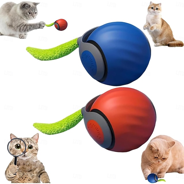  כדור מתגלגל חשמלי עם זנב מתגרה לחתולים, כדור צעצוע חתול אינטראקטיבי חכם, כדור נע אוטומטי עם זנב, כוונון שני מהירויות, משחק מהנה בתוך הבית לגורי חתולים וחתולים