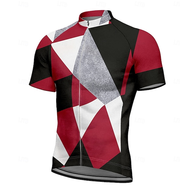  Herren Radtrikot Kurzarm Fahhrad T-Shirt Trikot Oberteil mit 3 Gesäßtaschen UV-beständig Atmungsaktiv Schnelltrocknend Frontreißverschluss Rot Sport Bekleidung