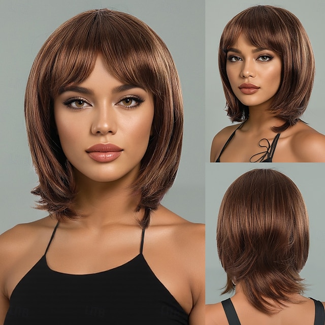  Perucas sintéticas Trama Curly Reta natural Parte do meio Corte Assimétrico Fabrico à Máquina Peruca 12 polegadas A1 Cabelo Sintético Mulheres Design de moda Clássico Confortável Loiro