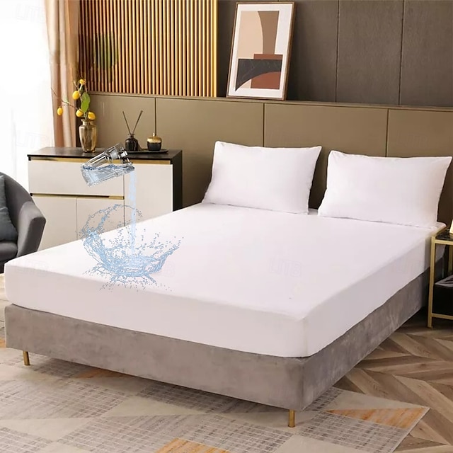  Vízhatlan Mattress Protector Feszített Vízhatlan Lepedő Ágyvédő Király Teljes Király Védő Ágytakaró Mély Zsebével Extra Puha Otthon Hotel Mattress Protector Takaró