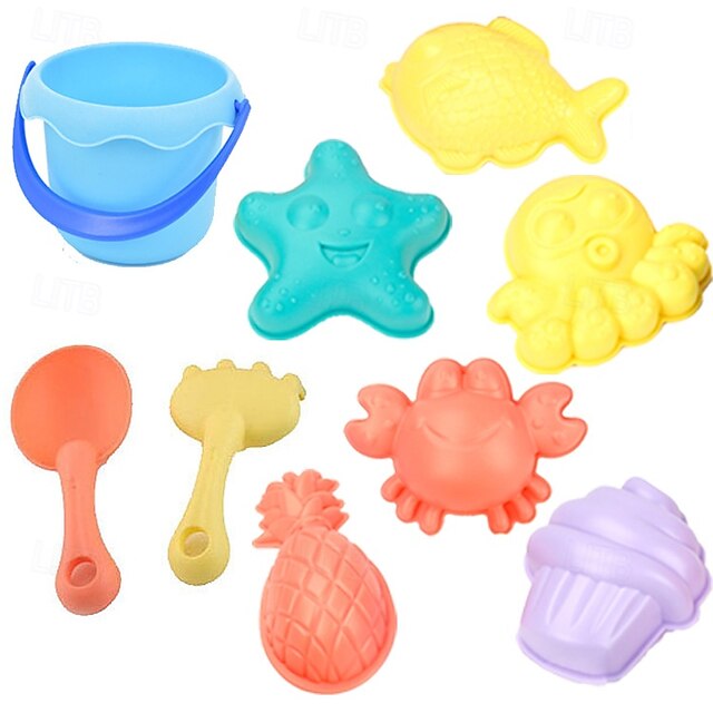  8 Pack Beach Sand Buckets and Shovels Set - Beach Toys for Kids with Sand Molds Silicone Beach Sand Pails for Travel Kids and Toddlers