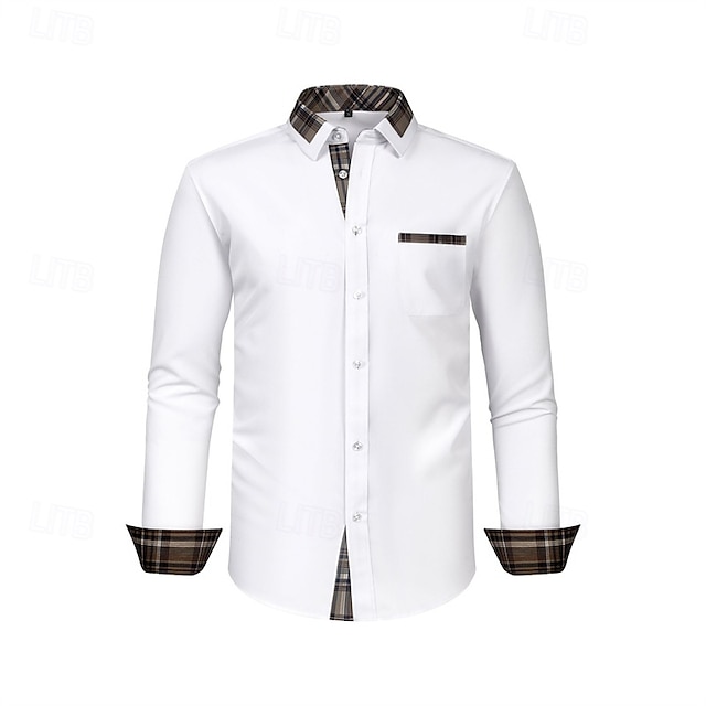  Herren Hemd Kleidhemd Knopfhemd Farbblock Hochzeit Täglich Dunkelgelb Schwarz Weiß Rosa Langarm Umlegekragen Frühling & Herbst Bekleidung Patchwork