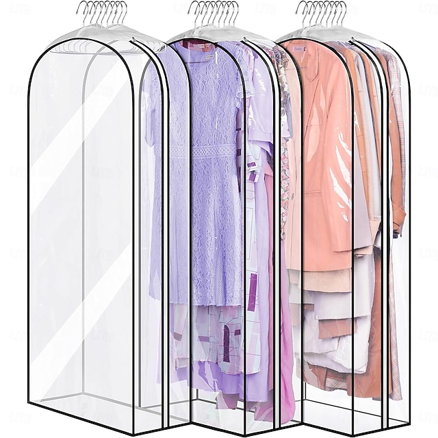  Pacote com 3 sacos para roupas com fole, capas transparentes para pendurar roupas, sacos para ternos de 40