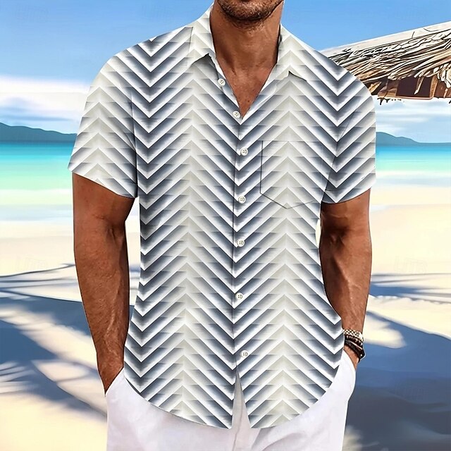 Men's Geometric Gradient Color Shirt Casual Shirt Button Up Shirt Short Sleeve Fashion Casual Outdoor Vacation Dailywear Summer Spring Turndown 3D Print Collared Shirts Front One Pocket White4