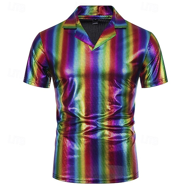  Retró 1980-as évek Póló POLO trikó Diszkó Fényes latex patent Fémes Szivárvány Jelmez Férfi Mindszentek napja Farsang Pride Parade Büszkeség hónapja Felnőttek Póló Nyár