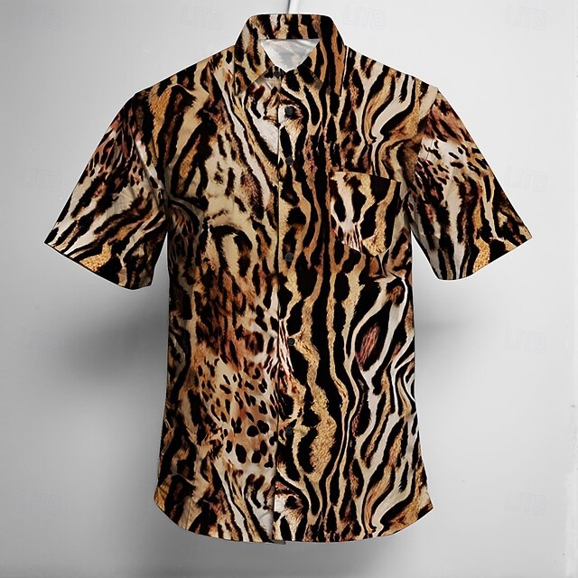 Retro Vintage 1970s Shirt Aloha Shirt Hippie Disco Leopard Fancy Dress Men's Masquerade Vacation Party Pride Parade Adults' Shirt4