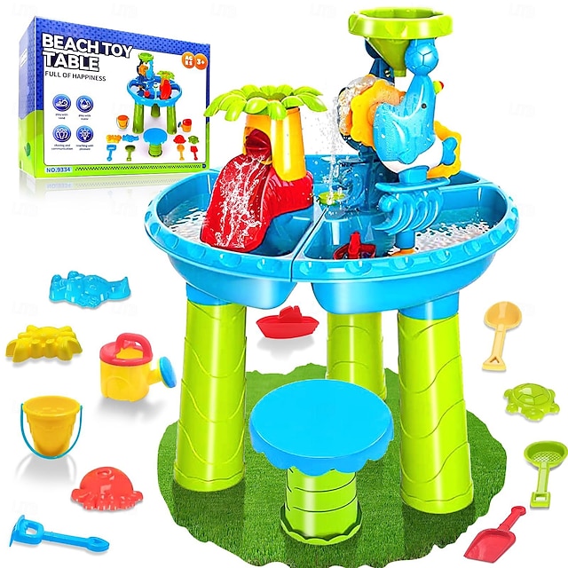  Table à eau pour tout-petits de 3 à 5 ans et de 1 à 3 ans - Table à eau d'extérieur pour enfants - Table sensorielle de sable, jouets de plage d'été, table d'activités de bac à sable, jouets d'eau