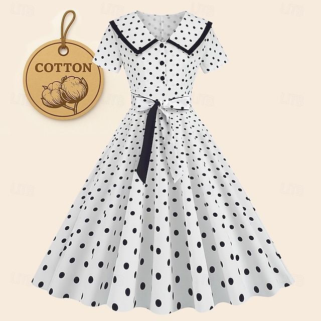  Pöttyös Retró 1950-es Egy vonalú ruha Rockabilly Swing ruha Pöttyös Női Alkalmi / Napi Lánybúcsú Felnőttek Ruha Hazatérő ruhák