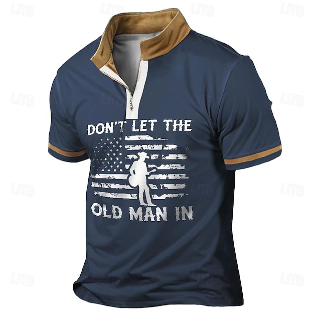 Men's Funny Zip Polo Shirts Golf Shirt Short Sleeve Polo Shirts Collared Shirts Vintage Casual Streetwear Festival Wear Party Outfits 3D Print Quarter Zip Polo Summer Black Navy Blue Brown 8