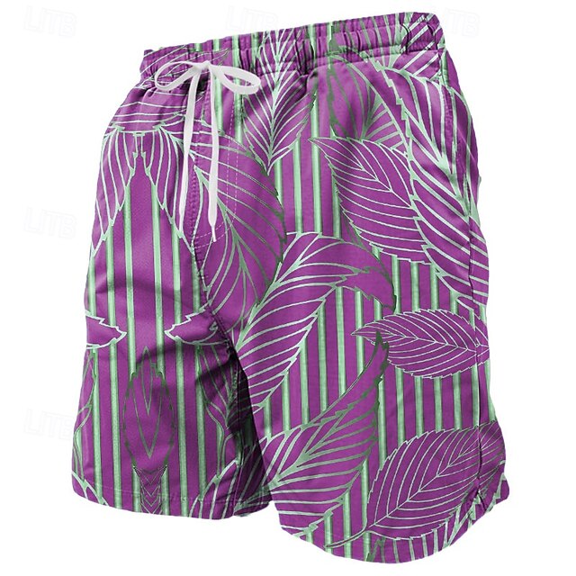  Men's Palm Leaf Tropical Plants Swim Shorts Board Shorts Swimming Trunks Mid Waist Streetwear Hawaiian Beach Vacation Wear Side Pockets Mesh Lining Elastic Drawstring Waist Designer Clothing Apparel